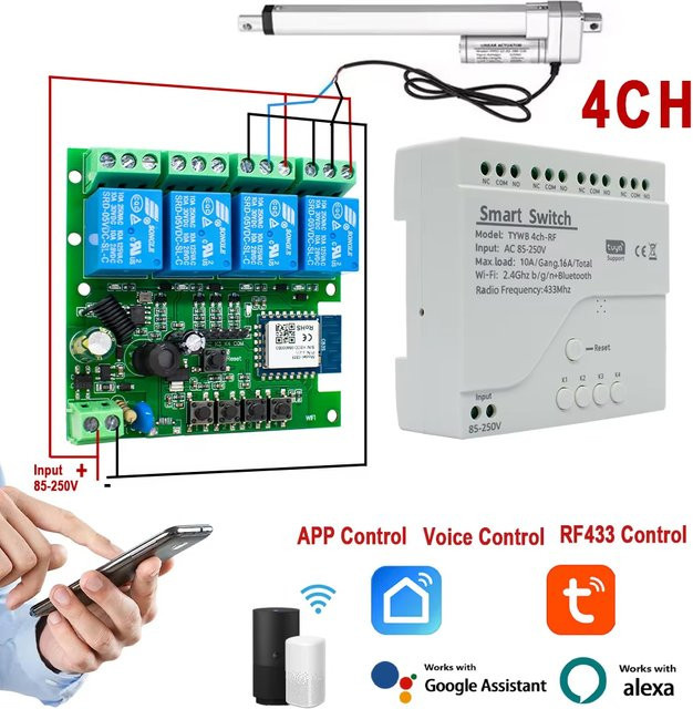 Tuya SmartLife WIFI DC-Motorsteuerung 4-Kanal Impuls-Relais mit RF433 Fernbedienung kompatibel mit Alexa und Google Assistant - Bild 1