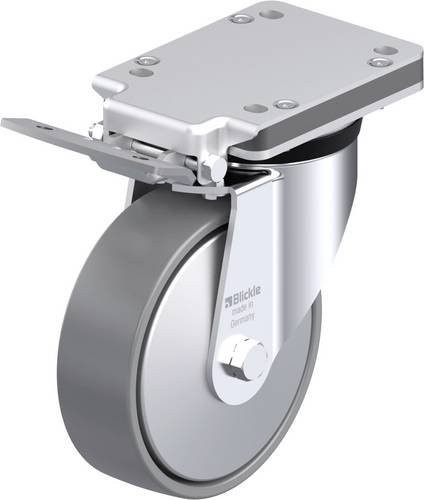 Blickle Stahlblech-Lenkrolle LK-PO 160K-IS-ELS-FA in Grau, Rad-Durchmesser: 160 mm, Tragfähigkeit: 450 kg - Bild 1
