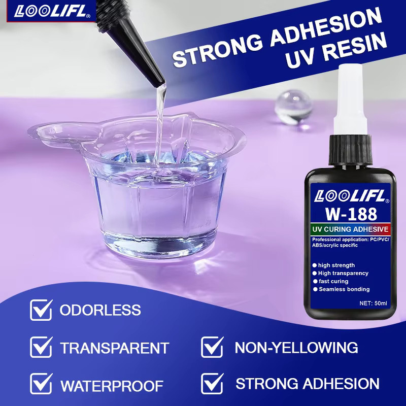 LOOLIFL W-188 UV-Kleber transparent, 50 ml UV-härtender Klebstoff für Kristallglas, Metall und ABS - Bild 6