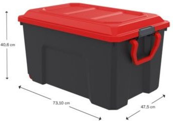 Paperflow Aufbewahrungsbox Locker, 100 L, schwarz/rot, fahrbar mit Rollen, scharnierter Deckel, stapelbar, B: 47,5 cm, T: 73,9 cm, H: 40,6 cm - Bild 1