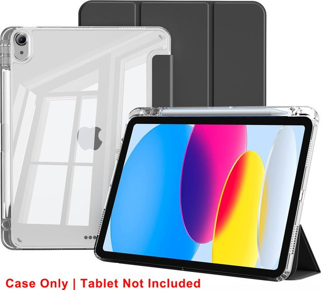 Transparente Kristall Tablet Hülle mit Stiftschlitz und Magnetfunktion für Apple iPad 10. und 11. Generation in Grau und Transparent mit PU-Leder Flip Case - Bild 1