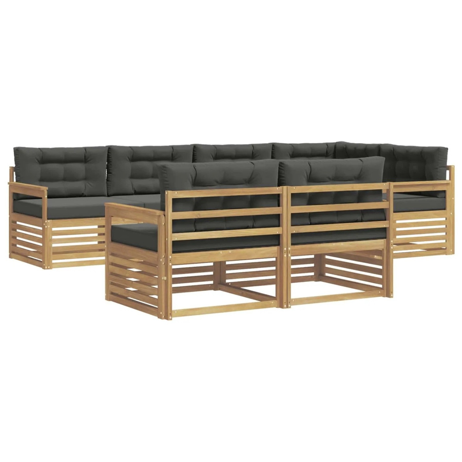 vidaXL Outdoor-Sofagarnitur 7-teilig in L-Form aus Akazienholz mit Polstern in Anthrazit und Weiß - Bild 2