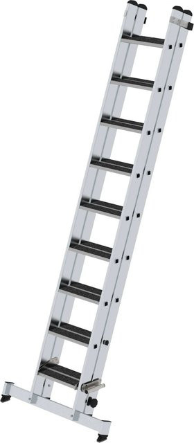 PROREGAL Stufen-Schiebeleiter 2-teilig mit Traverse und Clip-Step R13 in Silber, 2 x 9 Stufen - Bild 1