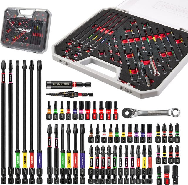 Geinxurn 58-teiliges Werkzeugset mit Schlagschraubendreher-Bits, Mini-Schraubenschlüssel, Stufenbohrmaschine, Steckdosenadapter und Bithalter für Heimwerker - Bild 1