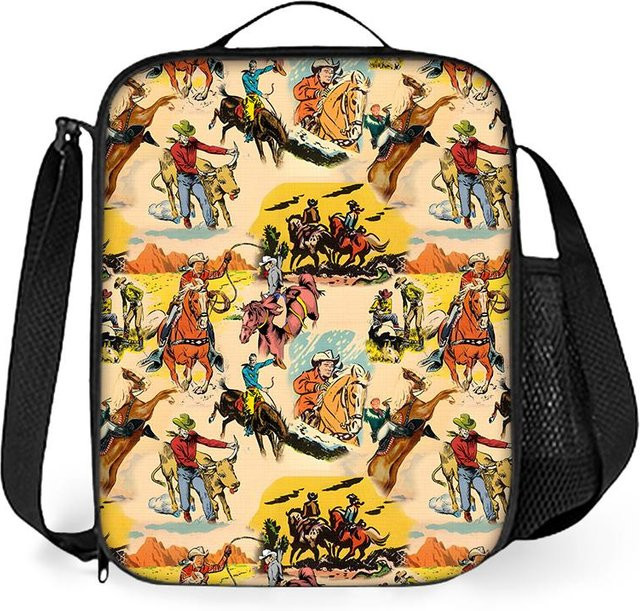 Fancy Style Studio Lunchtasche mit Cowboy Rinder Muster und Schultergurt für Kinder, Mehrfarbig - Bild 1
