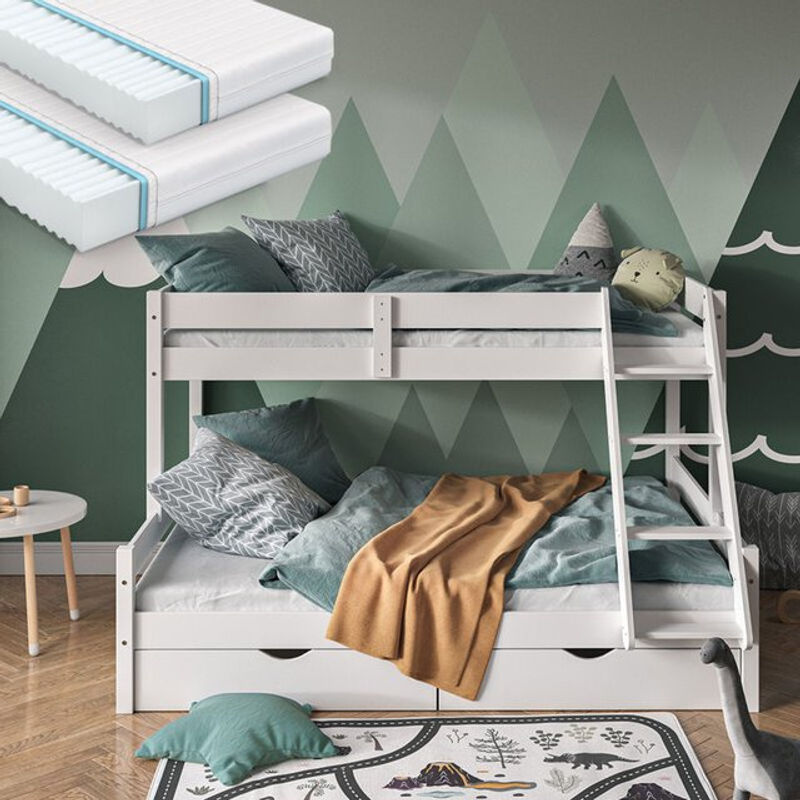 VitaliSpa Hochbett Everest Kinderbett aus Massivholz in Weiß mit Rollschubladen und Kletterfunktion, B/T: 140 x 200 cm - Bild 2