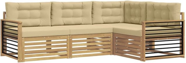 vidaXL Outdoor-Sofagarnitur in L-Form aus Akazienholz mit Kissen, 5-teiliges Set, Weiß und Beige - Bild 1