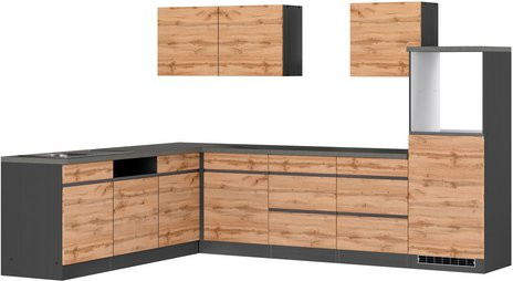 HELD MÖBEL Winkelküche Tampa in Braun und Grau mit Melaminharz-beschichteter Arbeitsplatte, B/T/H: 240 x 60 x 200 cm - Bild 1