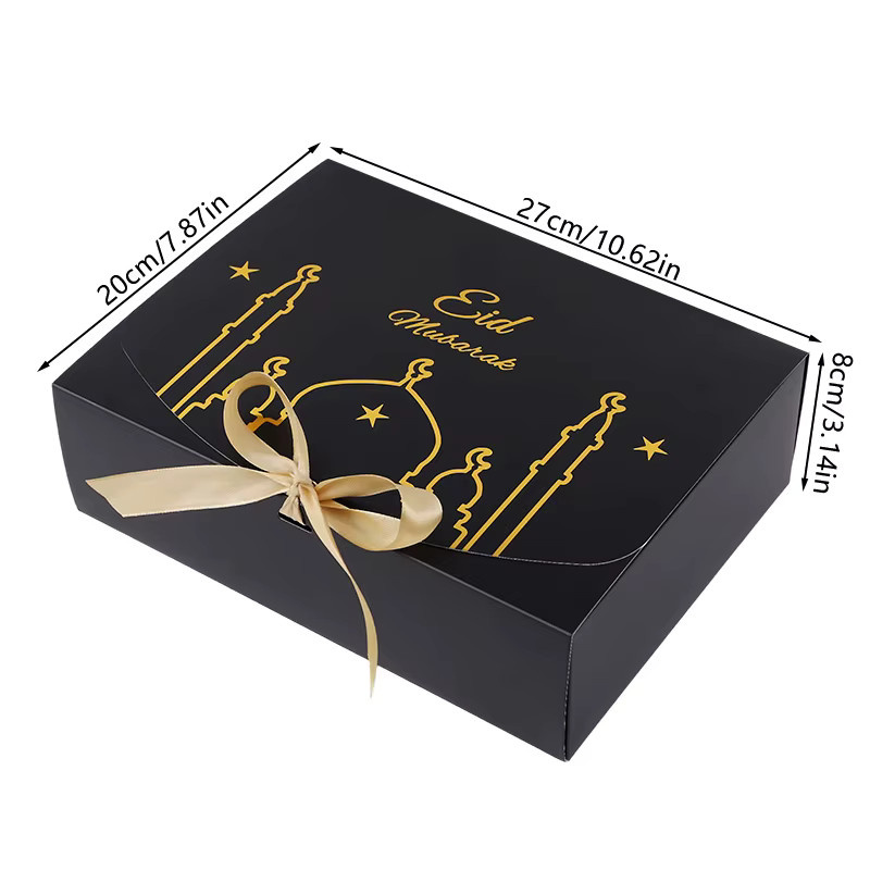 10 Stück Eid Mubarak Geschenkboxen für Ramadan Kareem, Dekoration für islamische Partys, Papierboxen für Süßigkeiten und Kekse in Schwarz und Weiß - Bild 2