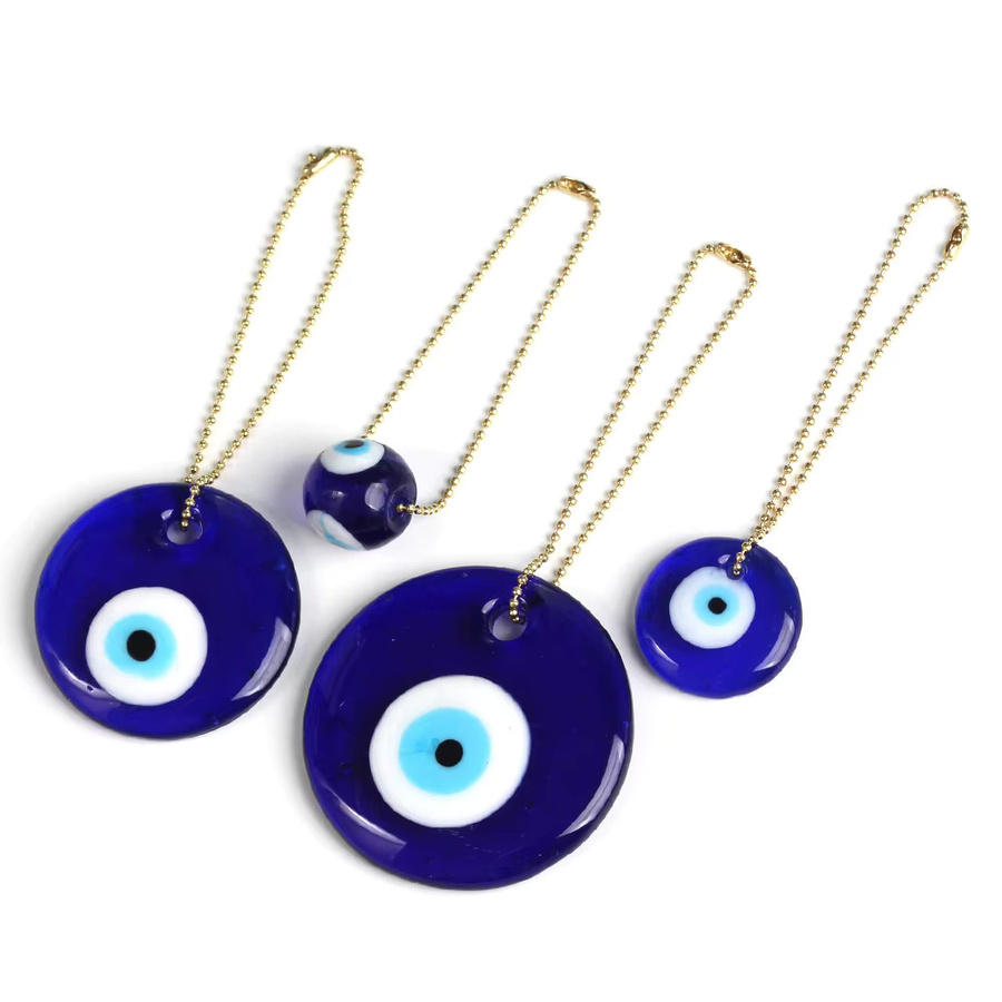 Lucky Eye Türkischer böser Blick Wandbehang und Schlüsselanhänger aus Glas in Blau mit Fatima Hand, Herz und Stern für Damen und Herren - Bild 1