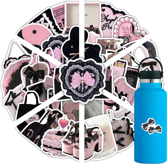 54 Stück minimalistische Doodle-Aufkleber in Schwarz und Rosa für dein Tagebuch von Anime Worlds Store - Bild 1