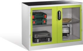 C+P Werkzeug-Beistellschrank mit Sichtfenster-Drehtüren und 1 Boden, Farbe: Front Viridingrün, Korpus Lichtgrau, H x B x T: 100 x 120 x 50 cm - Bild 1