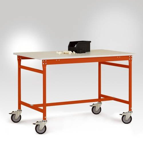Manuflex LB4068.2001 ESD BASIS mobiler Beistelltisch mit Melamin-Tischplatte in Rotorange RAL 2001, B/T/H: 150 x 80 x 85,3 cm - Bild 1