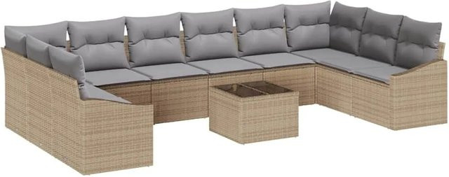 vidaXL Garten-Sofa-Set 11-teilig aus Poly-Rattan in Beige mit Polstern und Metallgestell für Terrasse und Garten - Bild 1