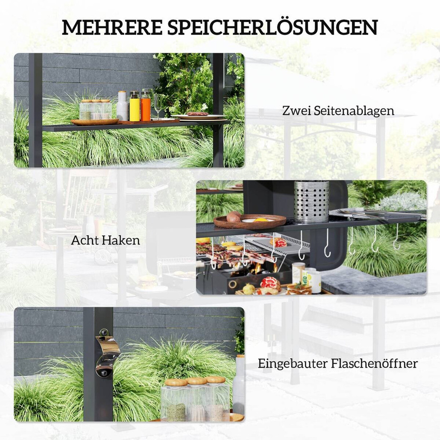 Outsunny Grillpavillon mit LED und Doppeldach in Grau, BBQ Pavillon aus Metall und Polyester, B/T/H: 243 x 148 x 248 cm - Bild 3