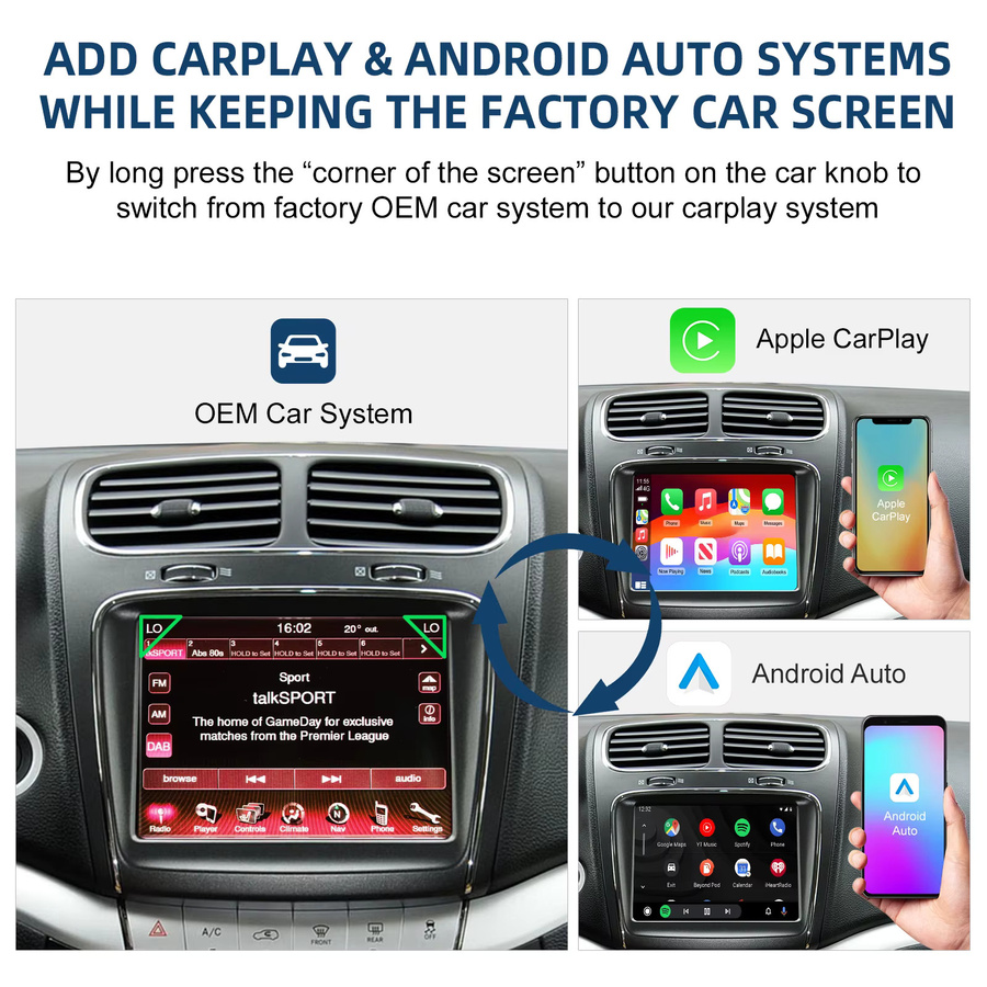 LEXXSON CarPlay und Android Auto Retrofit Kit Decoder-Box für Fiat Freemont 2013–2018, Schwarz - Bild 4
