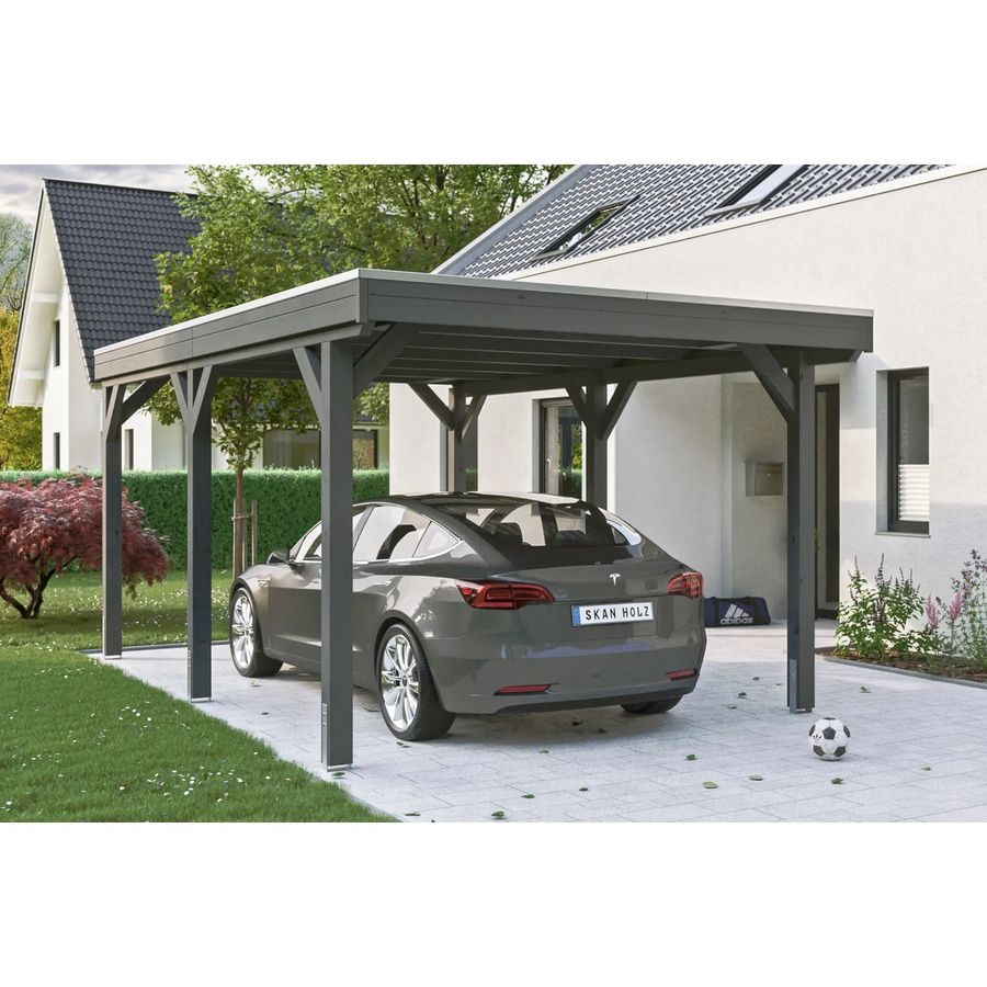 Skan Holz Carport Grunewald aus Fichte Leimholz in Grau mit EPDM-Dach, Breite: 321 cm, Tiefe: 554 cm, Höhe: 243 cm - Bild 2