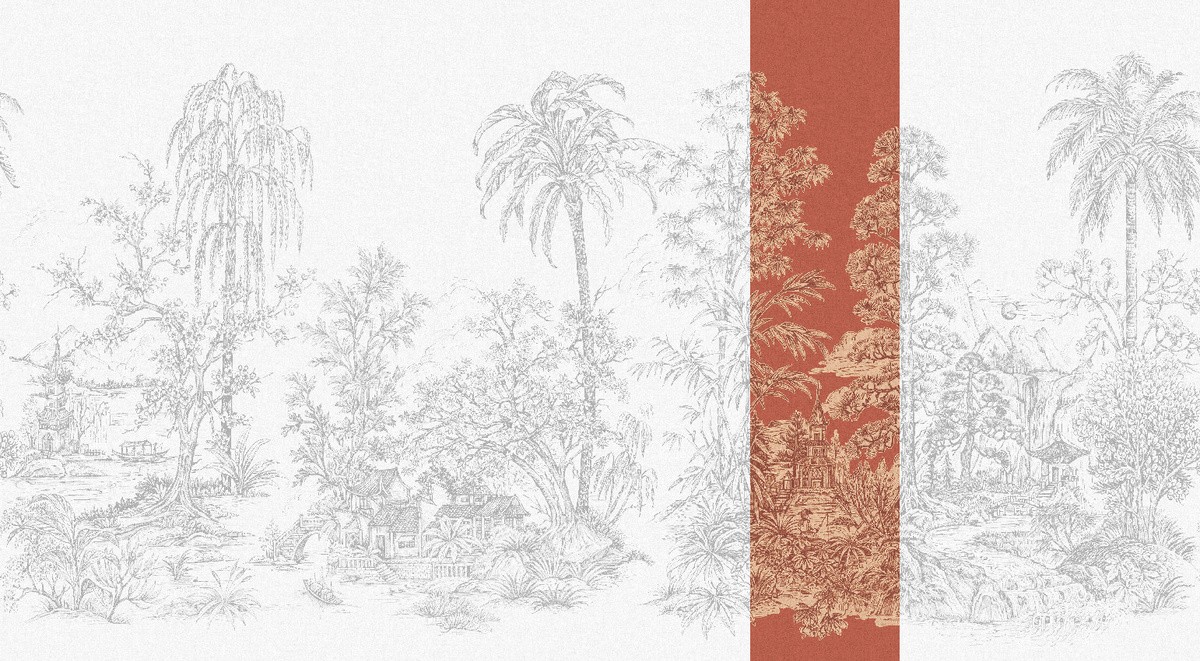 Jannelli & Volpi Mural Mandalay Coral Panel 6 Wandgestaltung mit floralem Design in Orange - Bild 1