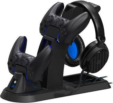 Stealth Ultimate Gaming Station für PS5 und DualSense Controller in Schwarz mit Headset-Halter, Ladestation und USB-C Anschluss - Bild 1