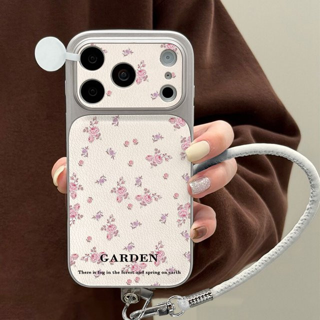 AKABEILA Blumen Leder Handyhülle für iPhone 12 bis 17 Pro Max, Matt, Weiche Stoßfeste Silikonhülle mit Trageband, Multicolour - Bild 1