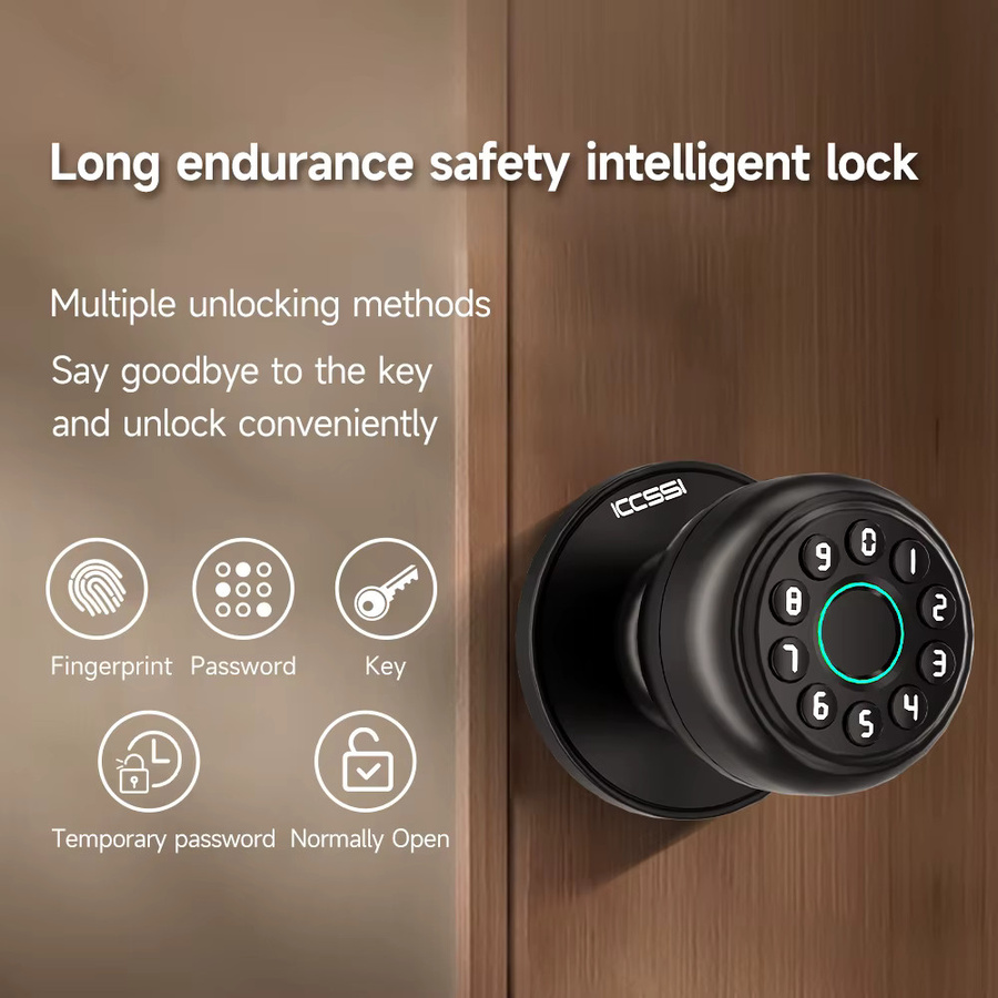 ICCSSI Intelligentes Türschloss in Schwarz mit Fingerabdruck, Passwort, IC-Karte und Tuya-App-Steuerung inklusive mechanischem Schlüssel - Bild 3