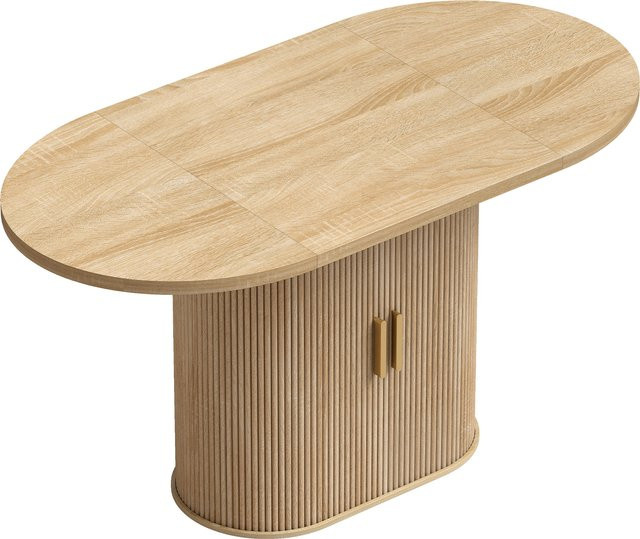 HOMCOM Ovaler Esstisch im Landhausstil mit Jalousie-Schiebetüren und 6 Fächern, Eiche, B/T/H: 140 x 70 x 75 cm - Bild 1