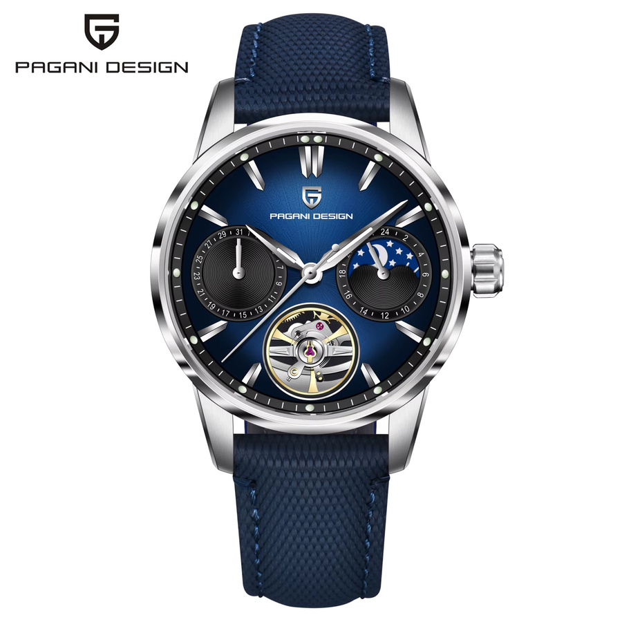 PAGANI DESIGN Armbanduhr, Automatik, Edelstahl, Blau, Tourbillon, Mondphase, Herren - Bild 7