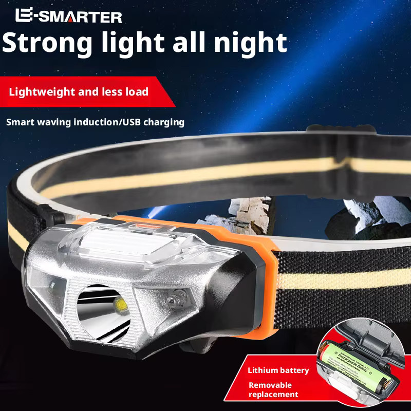 ESMARTER LED Stirnlampe mit Bewegungssensor und wiederaufladbarem Akku in Schwarz - Bild 2
