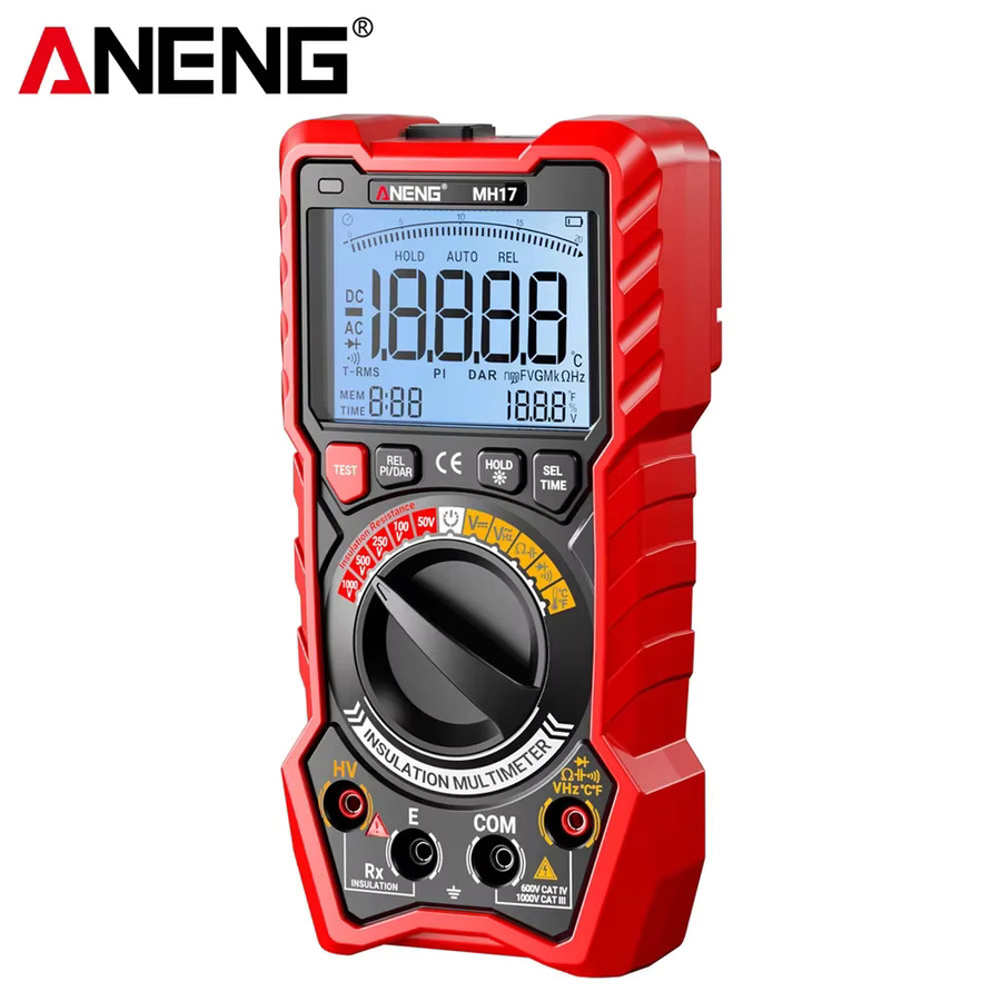 ANENG 2-in-1 Digitalmultimeter und Isolationswiderstandsmessgerät MH17 mit True RMS, wiederaufladbar, Rot - Bild 6