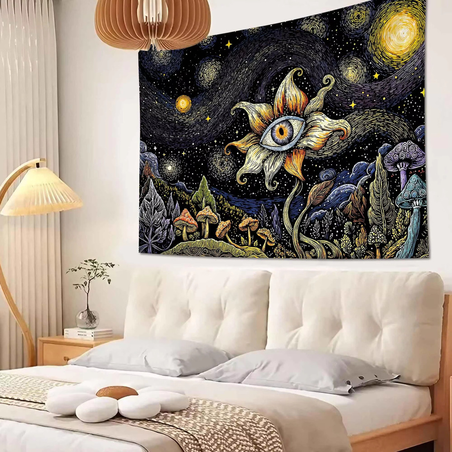VIKAMA Wandteppich mit kosmischer Pilz-Landschaft und botanischer Sternennacht in Multicolour - Bild 2