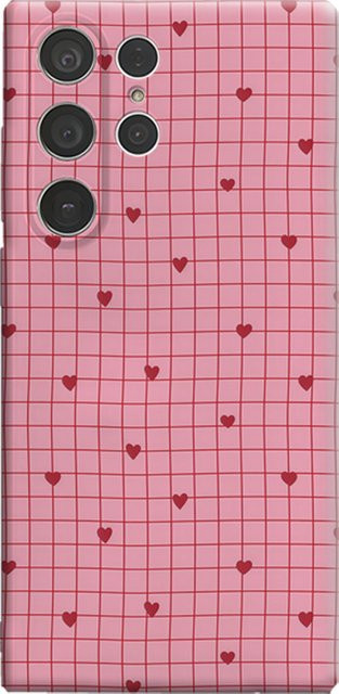 Stoßfeste doppellagige Handyhülle Blush Red Grid Heart für Samsung Galaxy S25 Ultra, S24 und S23 Ultra Plus - Bild 1