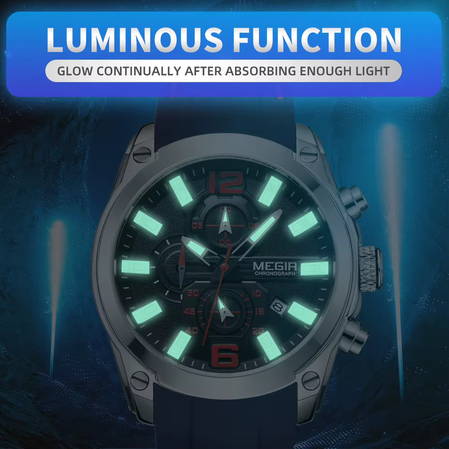 MEGIR Chronograph Armbanduhr, Quarz, Edelstahl, Schwarz, Herren - Bild 4