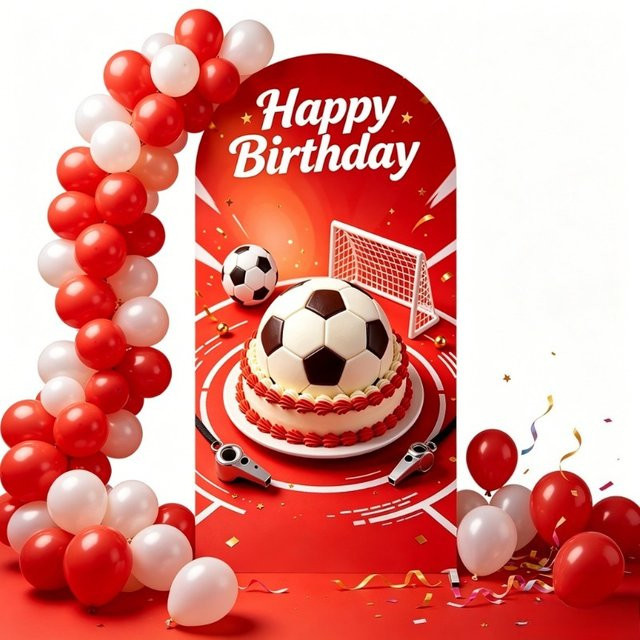 VIKAMA Fußballfeld-Bogen-Hintergrund für Sportpartys und Geburtstage, doppelseitiger dehnbarer Stoff in Rot, B/H: 120 x 50 cm - Bild 1