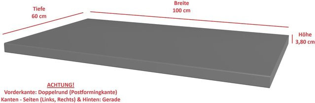 Küchenarbeitsplatte Nessa Scandi Old Style in Anthrazit matt, Breite: 100 cm, Höhe: 3,8 cm, Tiefe: 60 cm - Bild 1