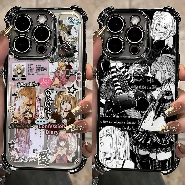 Anime Misa Death Note Schutzhülle für iPhone 17 Air 16 15 14 13 12 11 Pro Max Plus Mini in Multicolour mit Acryl-Abdeckung und Anti-Fall-Schutz - Bild 1