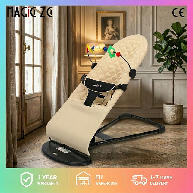 Magic ZC 3-in-1 Babywippe als Schaukel und Liege in Weiß und Beige mit waschbarem Baumwollbezug - Bild 1