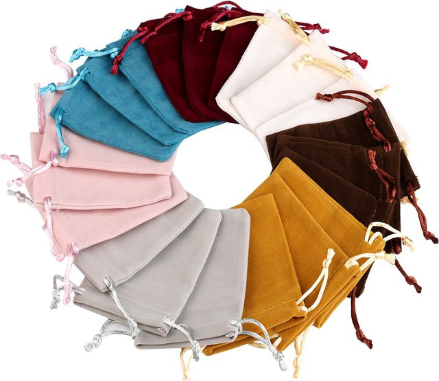 Chanfar Samt-Geschenktüten mit Kordelzug, 10 Stück, gemischte Farben, Breite: 5 cm, Höhe: 7 cm - Bild 1
