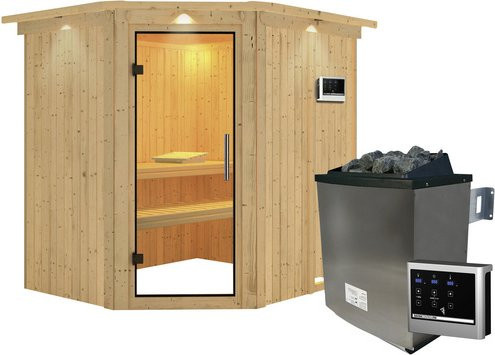 Karibu Sauna Maardu in Beige mit 9 kW Saunaofen und externer Steuerung für 3 Personen, B/T/H: 184 x 202 x 210 cm - Bild 1