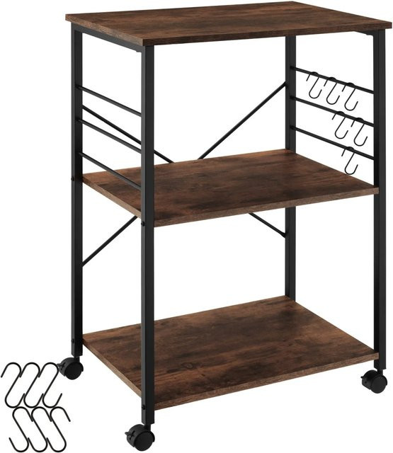 tectake Servierwagen Industrial Style in Braun mit 3 Ebenen und 6 Haken, B/T/H: 65,5 x 45,5 x 88,5 cm - Bild 1