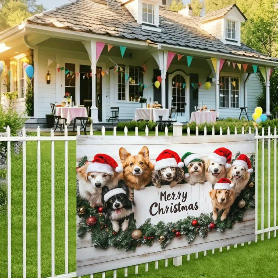 VIKAMA Frohe Weihnachten Hunde Party Banner Multicolor als Fotohintergrund und Dekoration - Bild 2