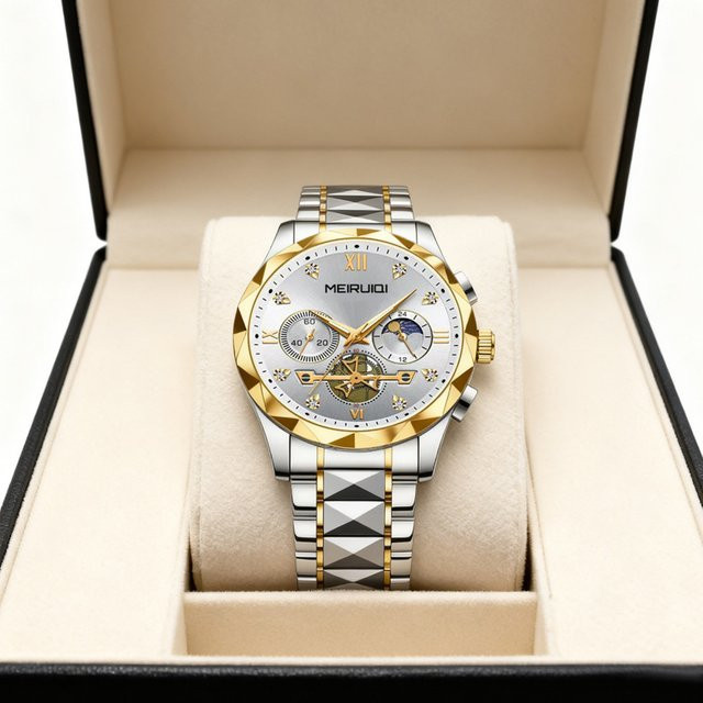 MEIRUIQI Armbanduhr, Bicolor, Gold, Weiß, Quarz, Herren - Bild 1