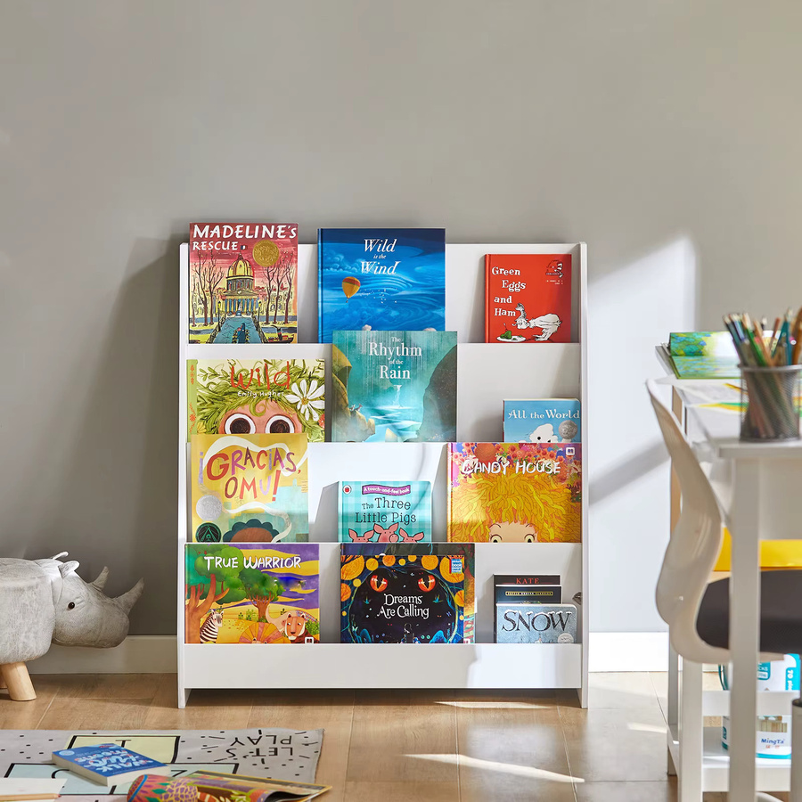 SoBuy Kinder Bücherregal KMB32 mit 4 Ablagefächern, Hellgrau - Bild 3