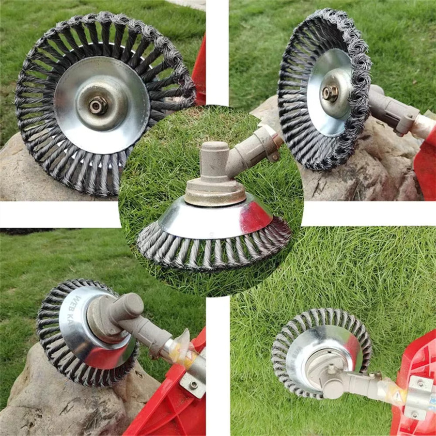 Biaidea 6 Zoll Stahldraht-Radbürstenscheibe in Silber als robuster Unkrautschneiderkopf für Rasenmäher und Grasschneider - Bild 5