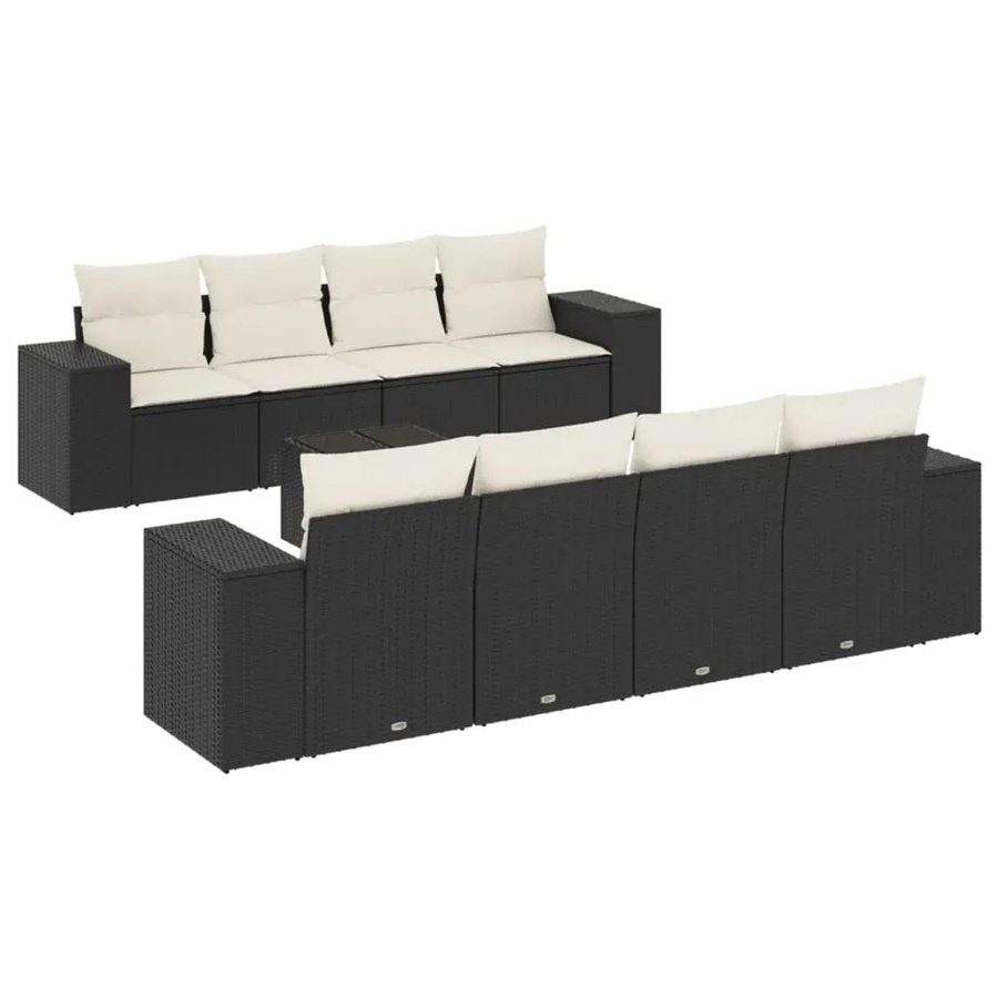 vidaXL 9-teilige Garten-Sofagarnitur aus Poly-Rattan mit Kissen in Schwarz-Creme - Bild 2