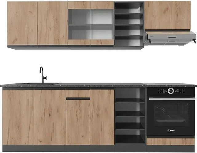Vicco R-Line Küchenzeile Goldkraft Eiche Anthrazit modern B/H/T: 240 x 81,6 x 60 cm - Bild 1