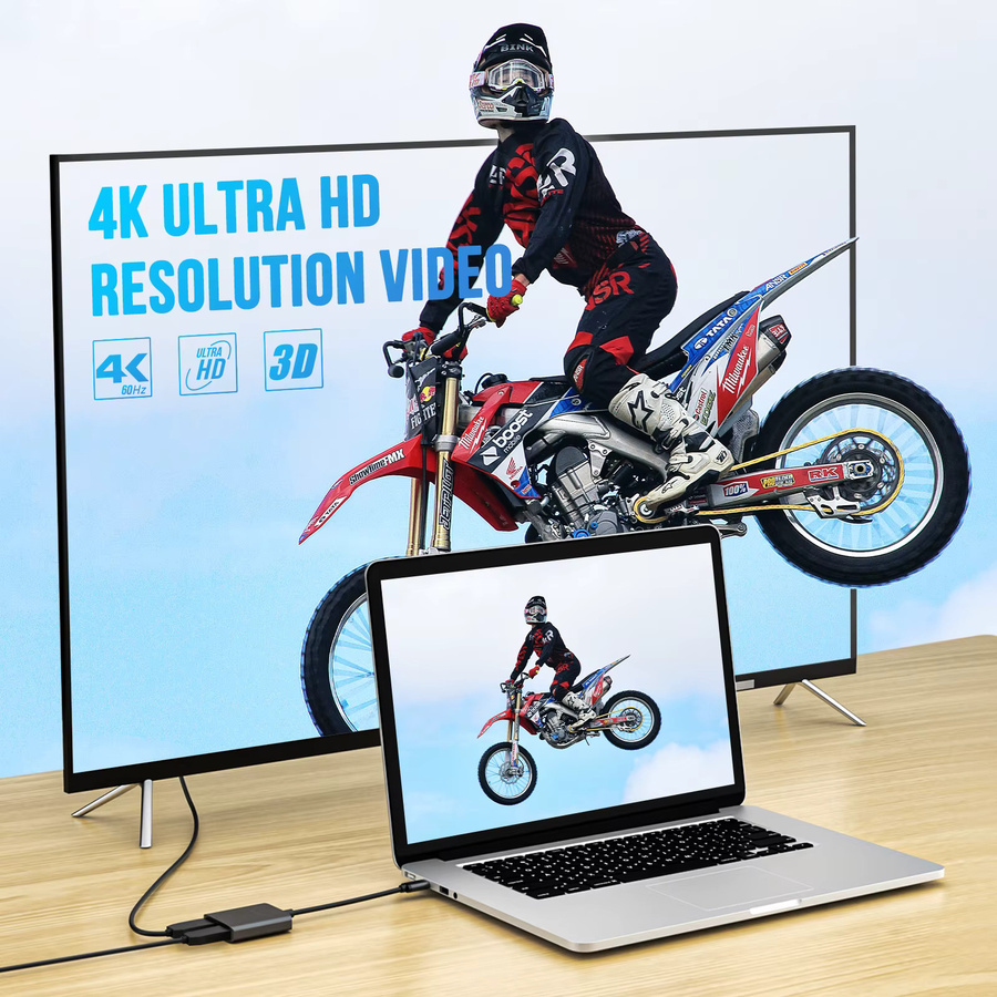 Lemorele TC21 4K USB-C-zu-HDMI-Adapter in Grau für Bildschirmspiegelung und erweitertes Display von Laptop oder Smartphone auf TV und Monitor - Bild 2