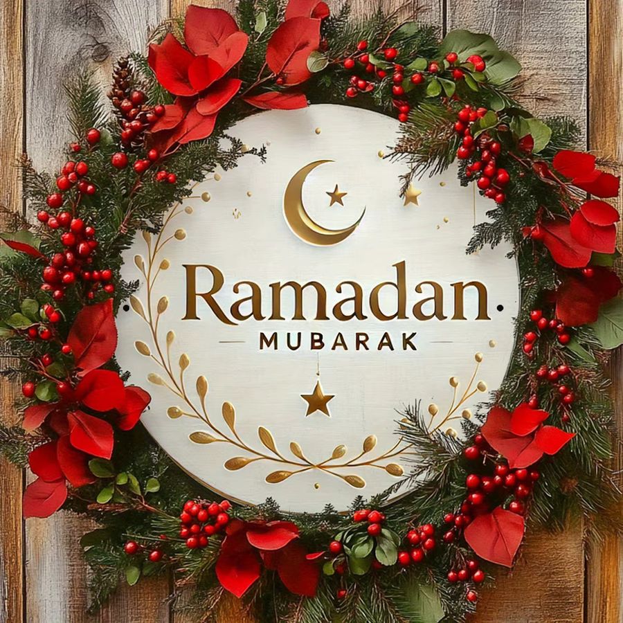 Potdemiel Ramadan Mubarak Aluminiumschild mit Halbmond, Sternen und Kranz in Weiß und Gold - Bild 4