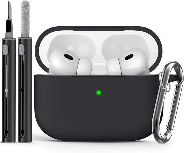 Silikon Schutzhülle für Apple AirPods Pro 1. und 2. Generation inklusive Reinigungsset in Schwarz - Bild 1