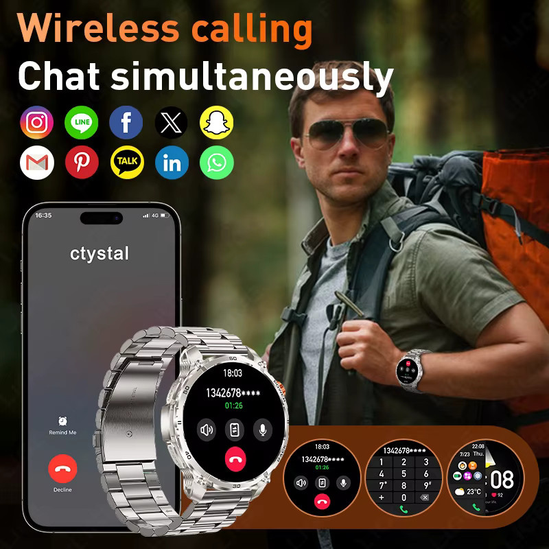 LIGE Smartwatch, Edelstahl, Schwarz, Orange, Herren - Bild 3