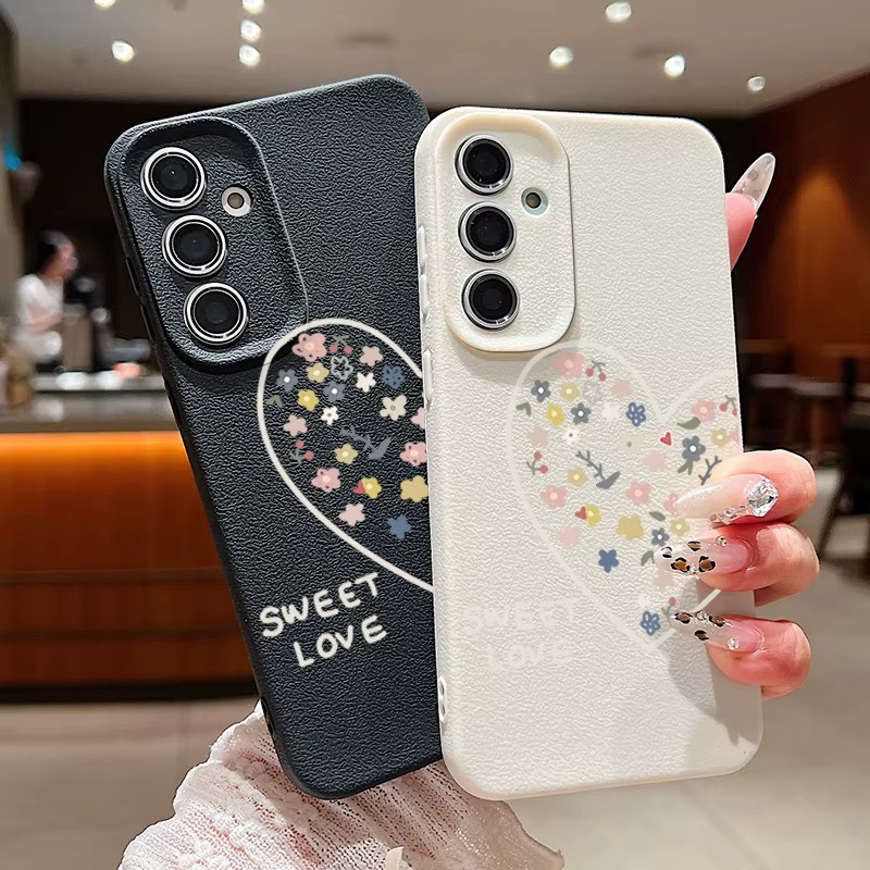 Handyhülle mit Herzmuster aus braunem Leder für Samsung Galaxy S25 S24 S23 S22 Ultra Plus und S21 FE aus TPU - Bild 2